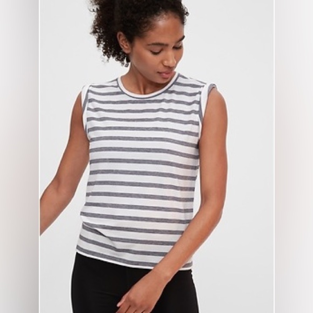 GAP Relaxed White and Gray Striped Muscle Tee